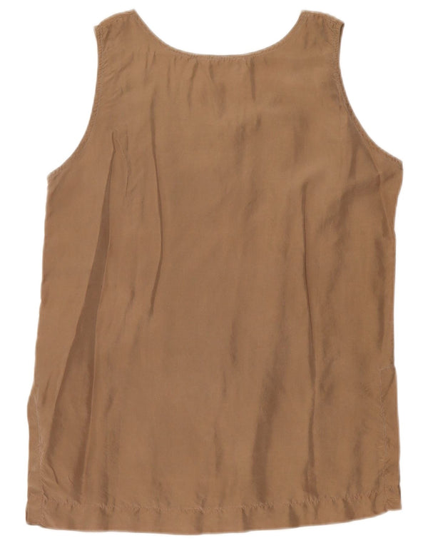 Vintage dame ærmeløs bluse Top UK 10 Lille brun silke