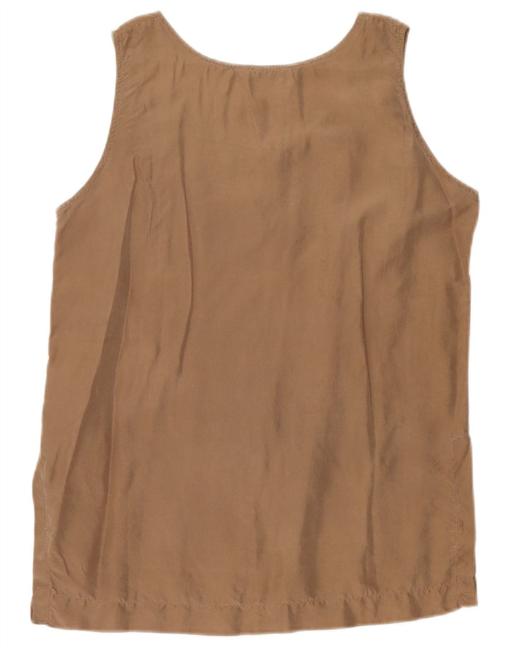 Vintage dame ærmeløs bluse Top UK 10 Lille brun silke