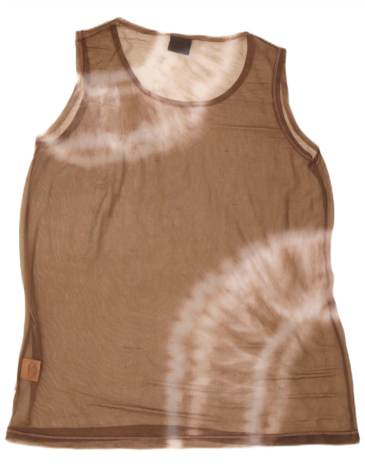 Trussardi Jeans Dame Vest Top UK 16 Large Beige Tie Dye Polyamid