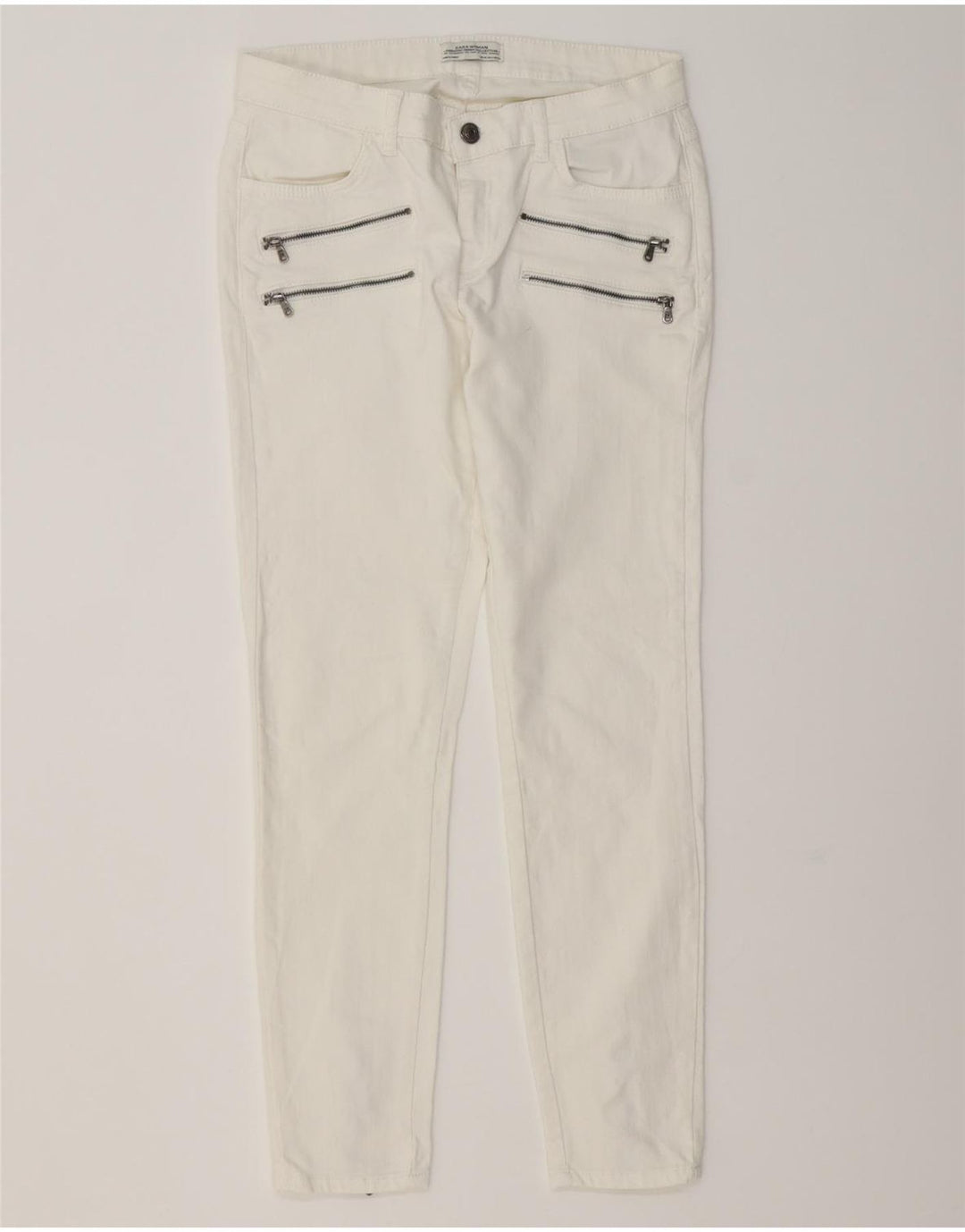 ZARA Dame Cargo Slim Jeans EU 38 Small W28 L27 Hvid Bomuld