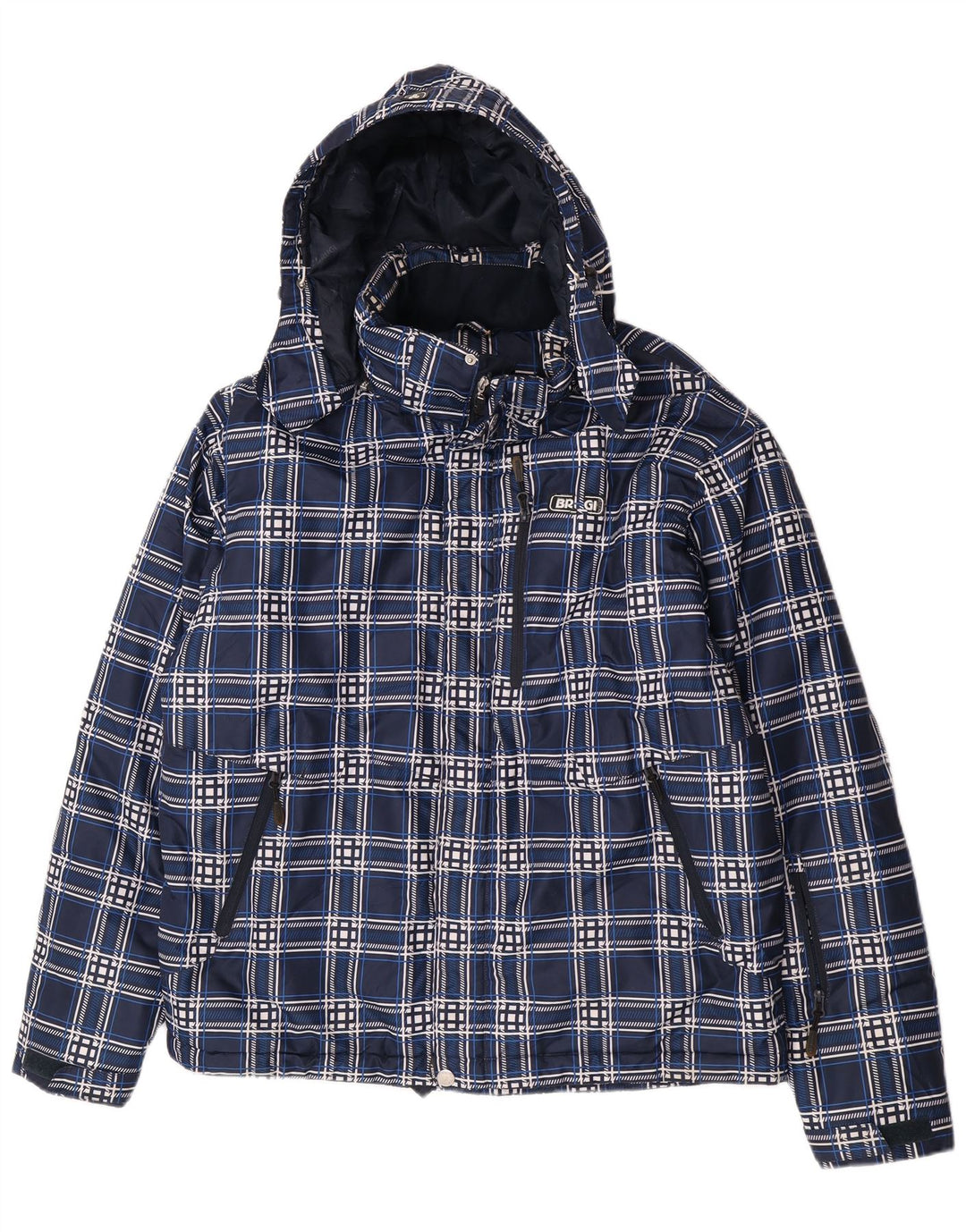 Brugi Herre hættepolstret jakke UK 40 Stor marineblå ternet polyester