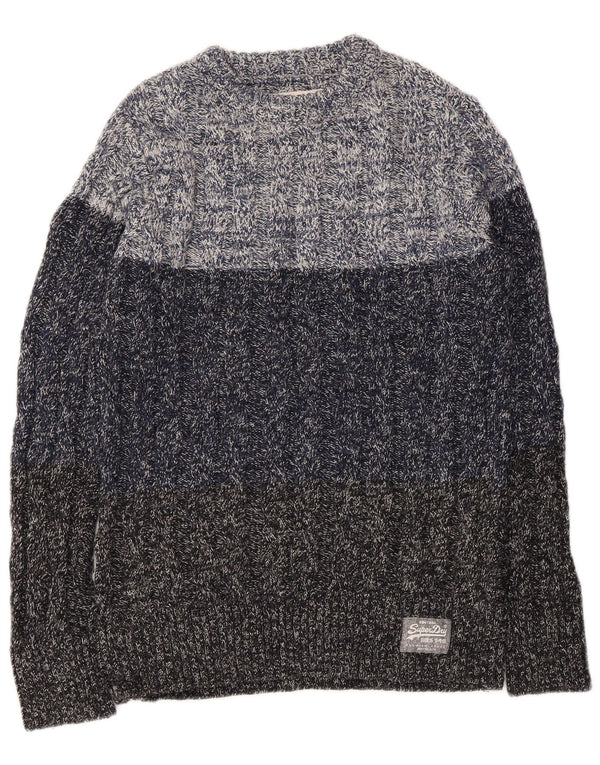 Superdry Herre Boat Neck Jumper Sweater Medium Navy Blue Flecked Acryl