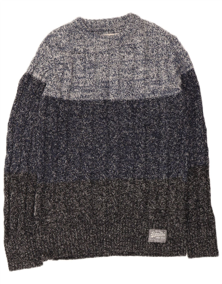 Superdry Herre Boat Neck Jumper Sweater Medium Navy Blue Flecked Acryl