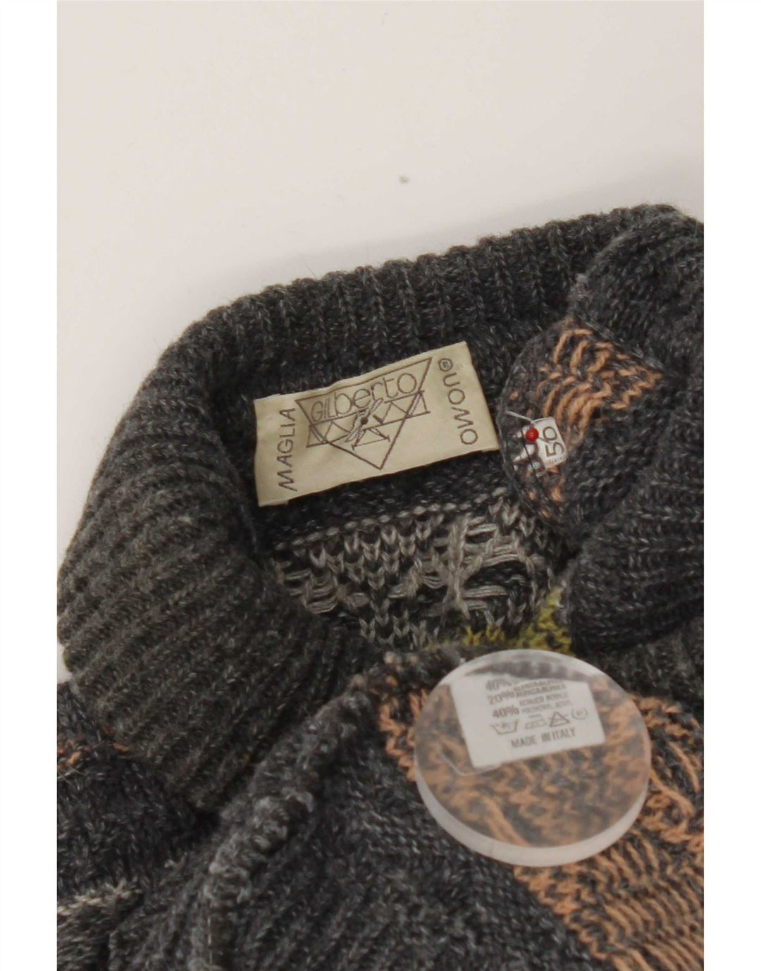 Gilberto Herre Roll Neck Jumper Sweater IT 56 2XL Grå Geometrisk Uld