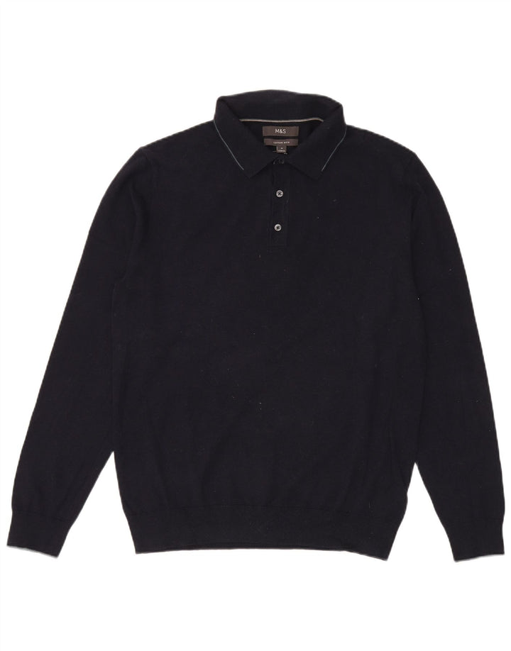Marks & Spencer Herre Polo Neck Jumper Sweater Medium Marineblå Bomuld