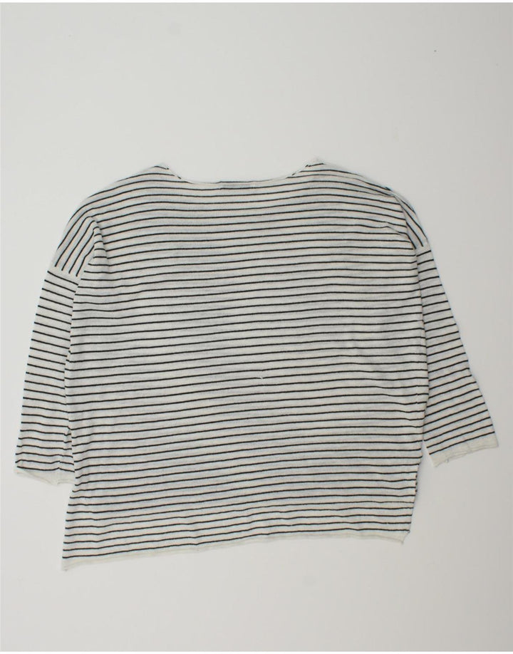 ZARA Womens Oversized Boat Neck Jumper Sweater UK 10 Small White Striped Vintage Zara and Second-Hand Zara from Messina Hembry 