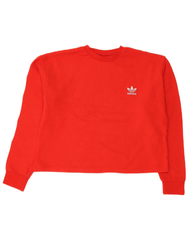 Adidas Womens Crop Graphic Sweatshirt Jumper UK 16 Large Red Bomuld