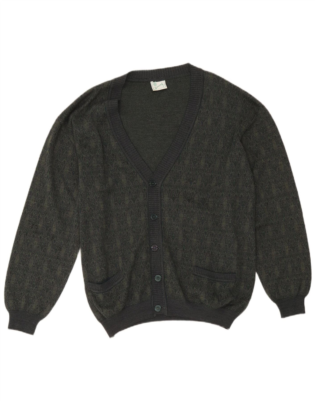 Vintage herre cardigan sweater stor kaki geometrisk uld