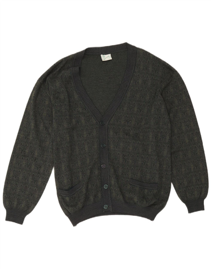 Vintage herre cardigan sweater stor kaki geometrisk uld