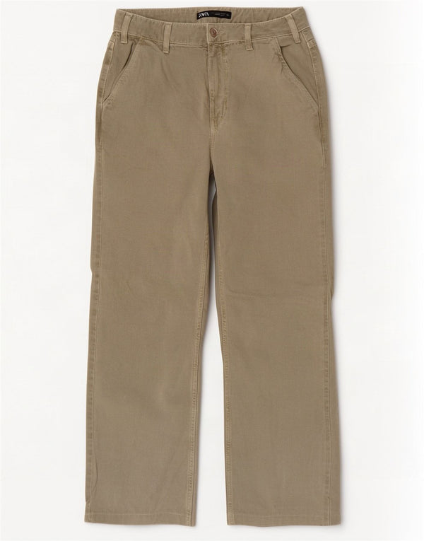 Zara Dame Jeans med høj talje EU 38 Small W28 L29 Khaki Bomuld