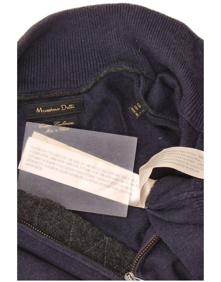 MASSIMO DUTTI Herre sweater med lynlåshals Stor marineblå bomuld