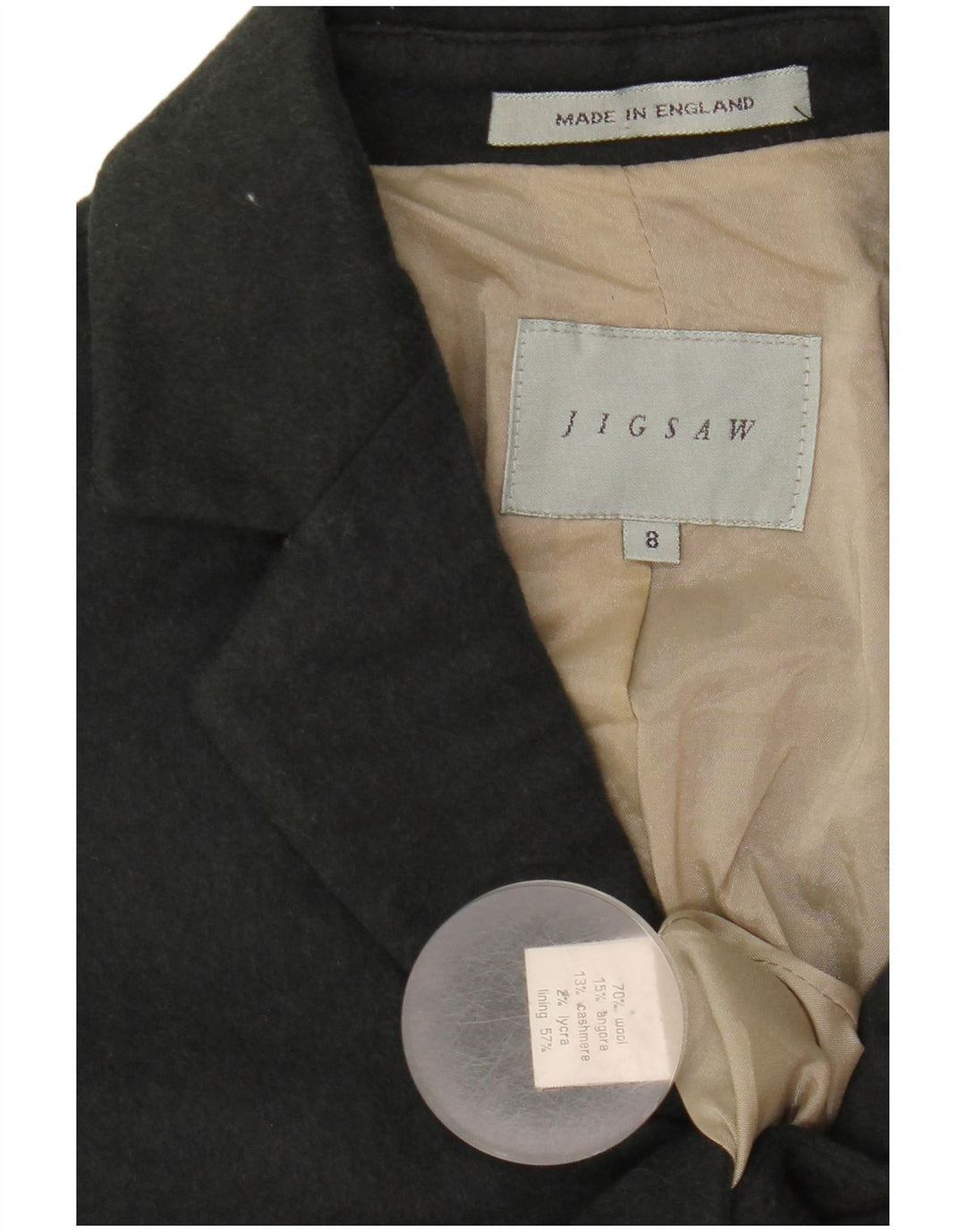 Jigsaw Dame Overfrakke UK 8 Lille Grå Uld
