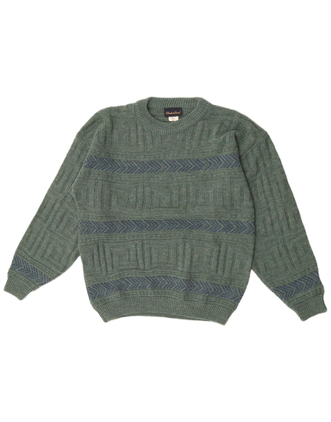 Claude De Pierre Herre rund hals sweater mellemgrøn geometrisk uld