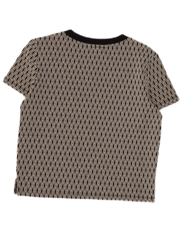 Zara Dame Trafaluc Crop T-Shirt Top UK 12 Medium Sort Geometrisk