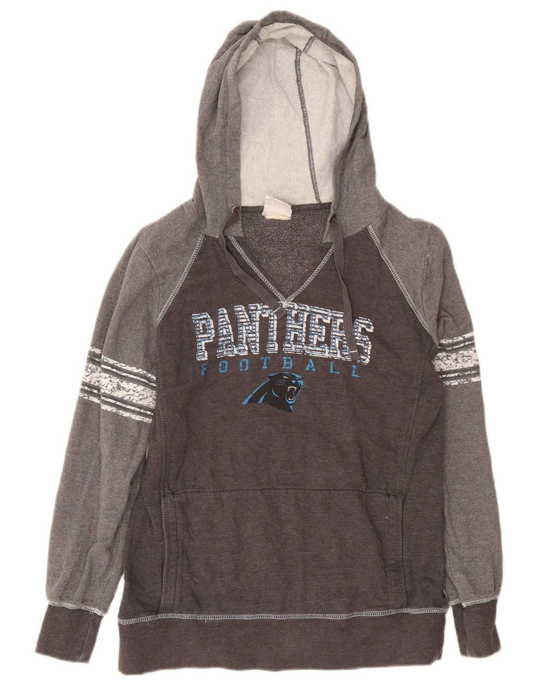NFL Womens Carolina Panthers Hoodie Jumper UK 14 Medium Grey Colourblock