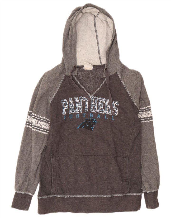 NFL Womens Carolina Panthers Hoodie Jumper UK 14 Medium Grey Colourblock