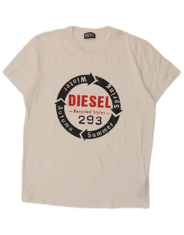 Diesel Herre Grafisk T-Shirt Top XL Hvid Bomuld