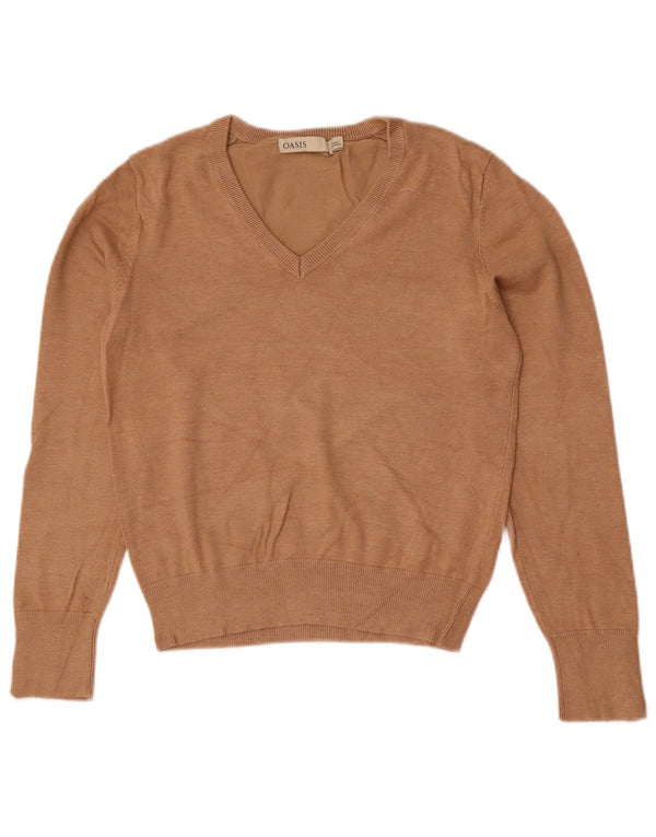 Oasis Womens Crop V-hals sweater UK 12 Medium Beige Viscose