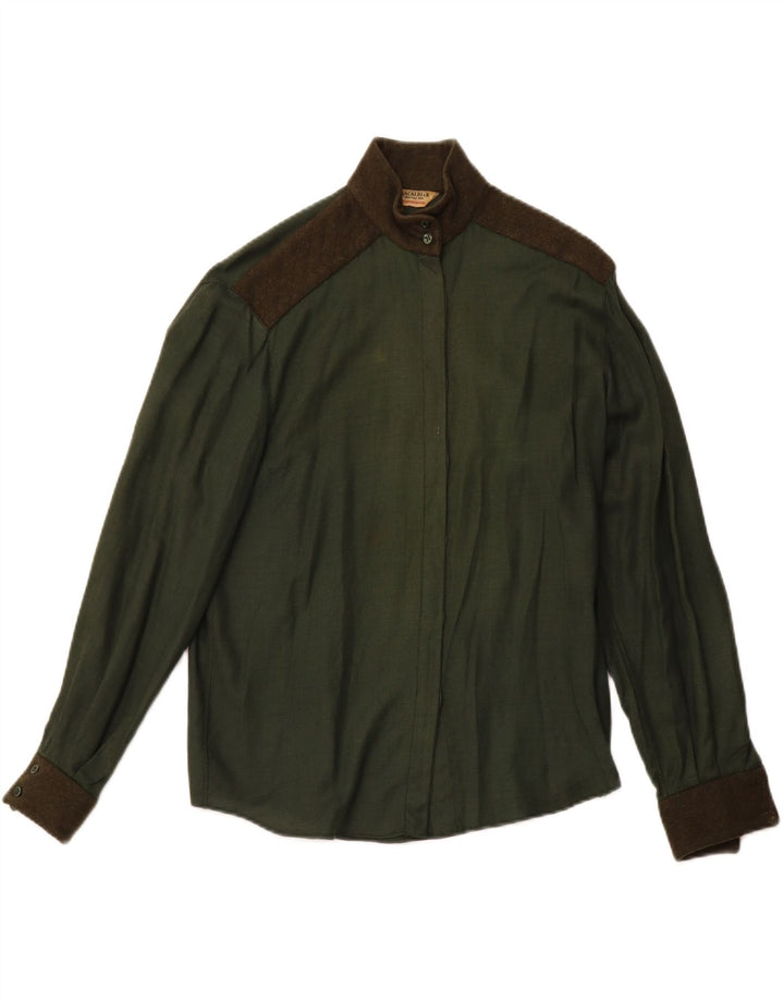 PANCALDI & B Dame Military Shirt Bluse UK 14 Medium Green Colourblock