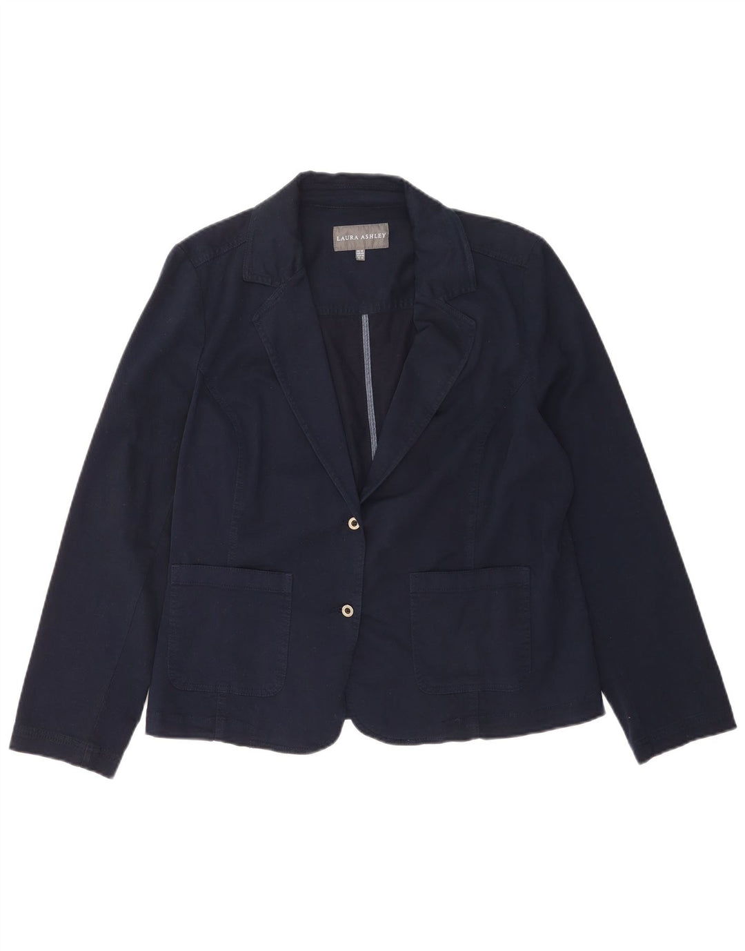 Laura Ashley Dame 2 Button Blazer Jacket UK 18 XL Navy Blue Bomuld