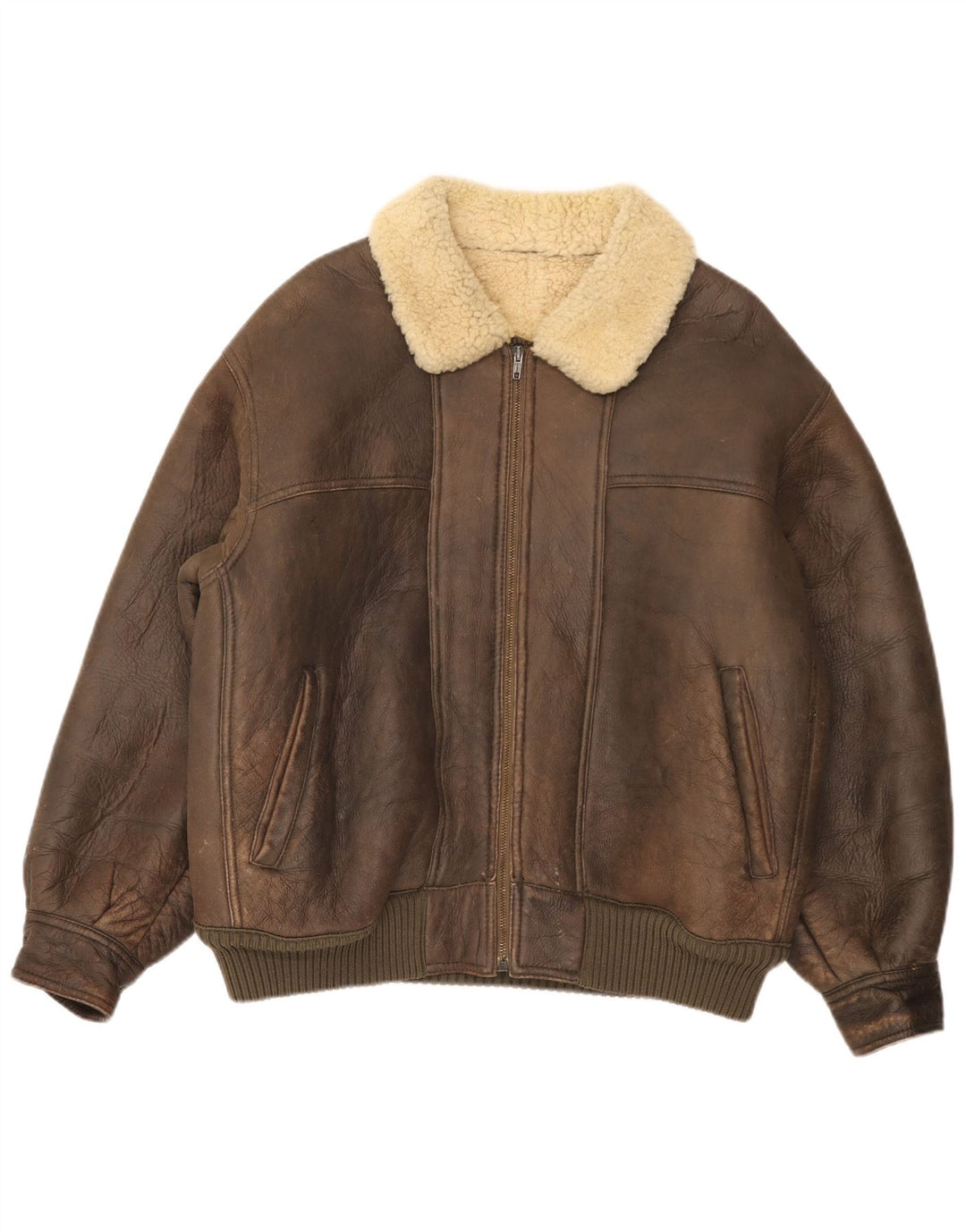 Vintage Herre Bomber Shearling Jacket UK 36 Small Brown