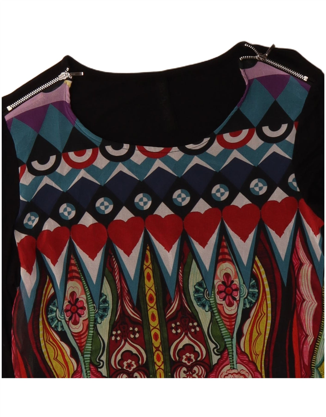 DESIGUAL Dame Grafisk Top Langærmet UK 12 Medium Black Floral
