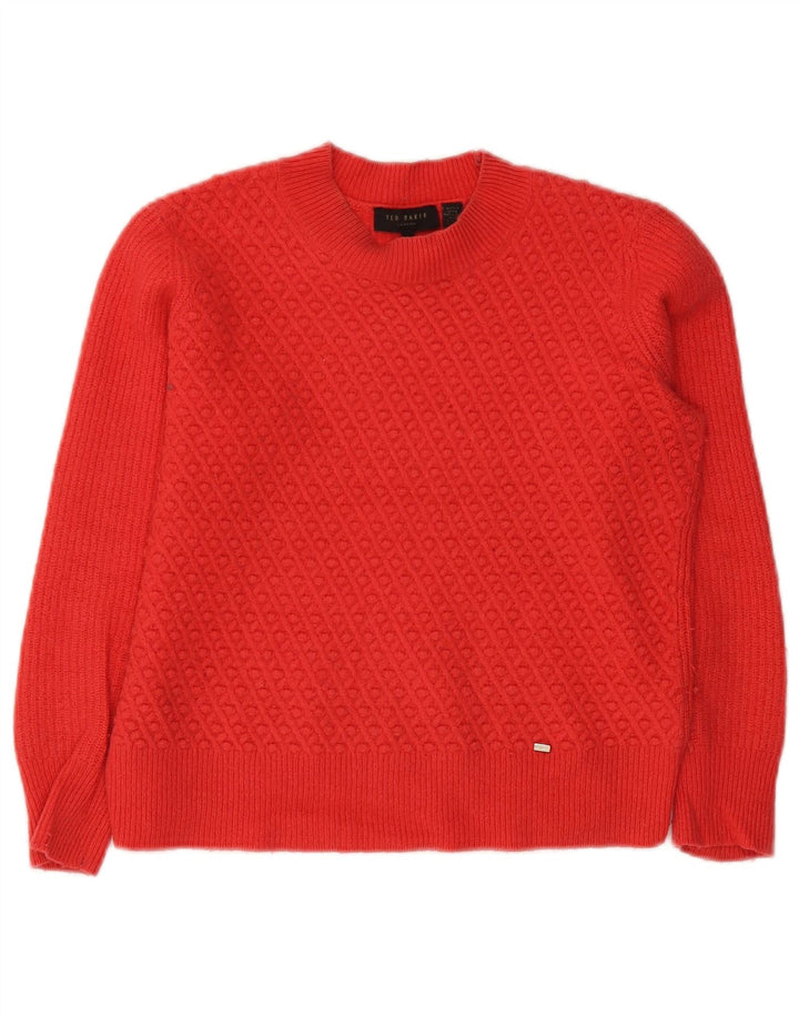 Ted Baker Dame Crop Turtle Neck Jumper Sweater Størrelse 1 XS Rød Bomuld