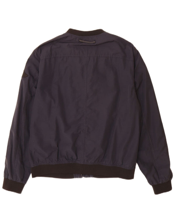 Zara Herre Bomber Jacket UK 42 XL Navy Blue Colourblock Bomuld