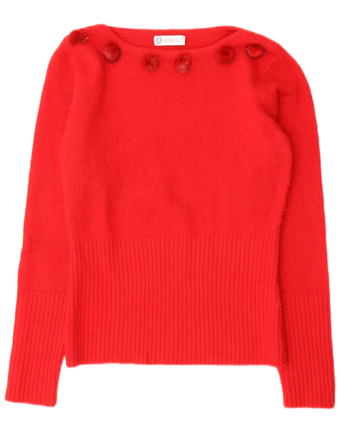 Moda Piu Dame Boat Neck Jumper Sweater IT 41 Medium Rød Uld