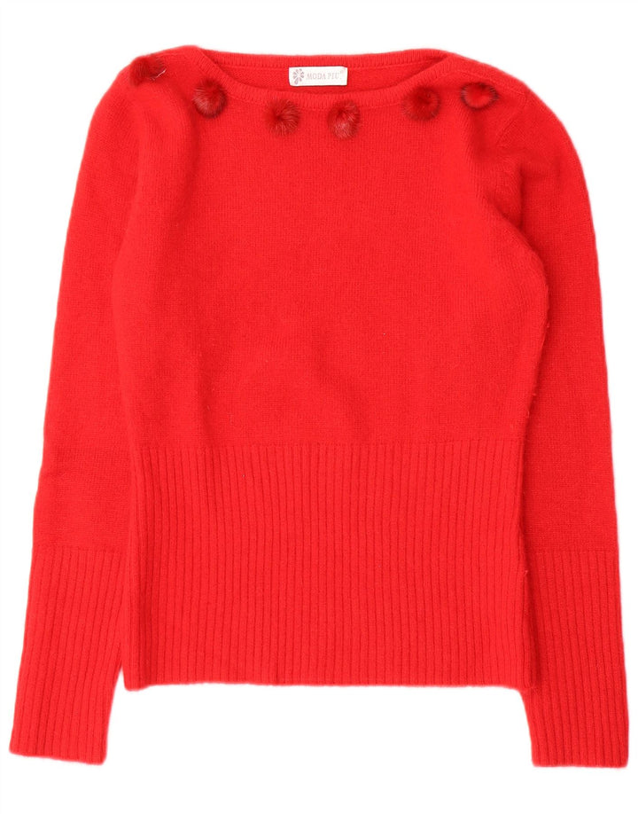 Moda Piu Dame Boat Neck Jumper Sweater IT 41 Medium Rød Uld