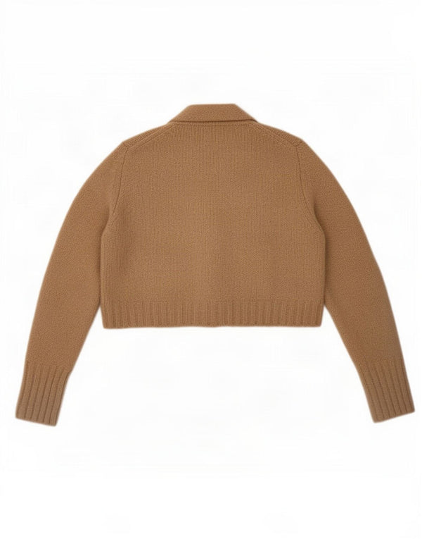Zara Womens Crop Cardigan Sweater UK 10 Small Beige Polyester