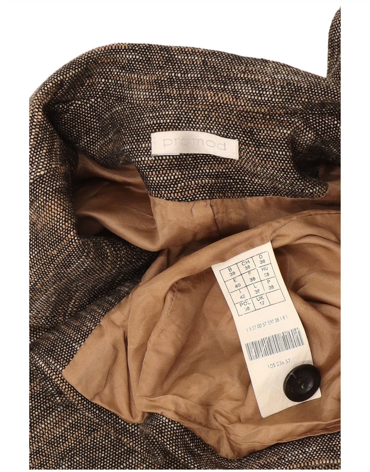 Promod Dame Overfrakke UK 12 Medium Brun Flecked Bomuld