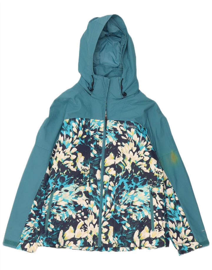 Columbia Dame Hætte vindjakke UK 10 Small Blue Floral Polyester