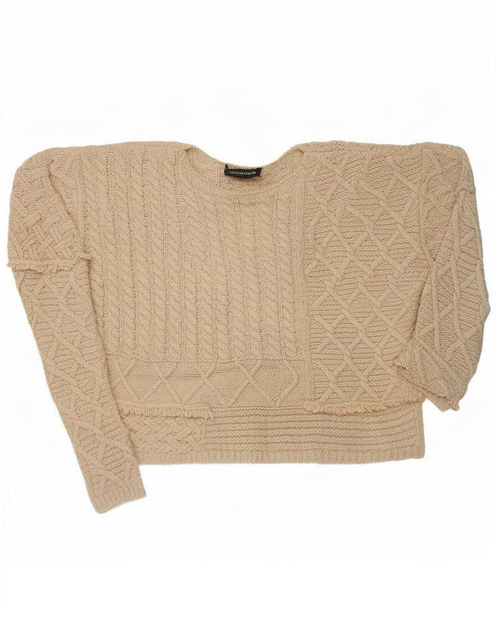 Zara Womens Crop Oversized Crew Neck Jumper Sweater UK 14 Medium Beige