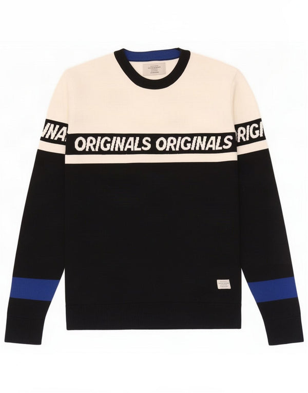 Jack & Jones grafisk sweater med rund hals til mænd Medium Sort Farveblok