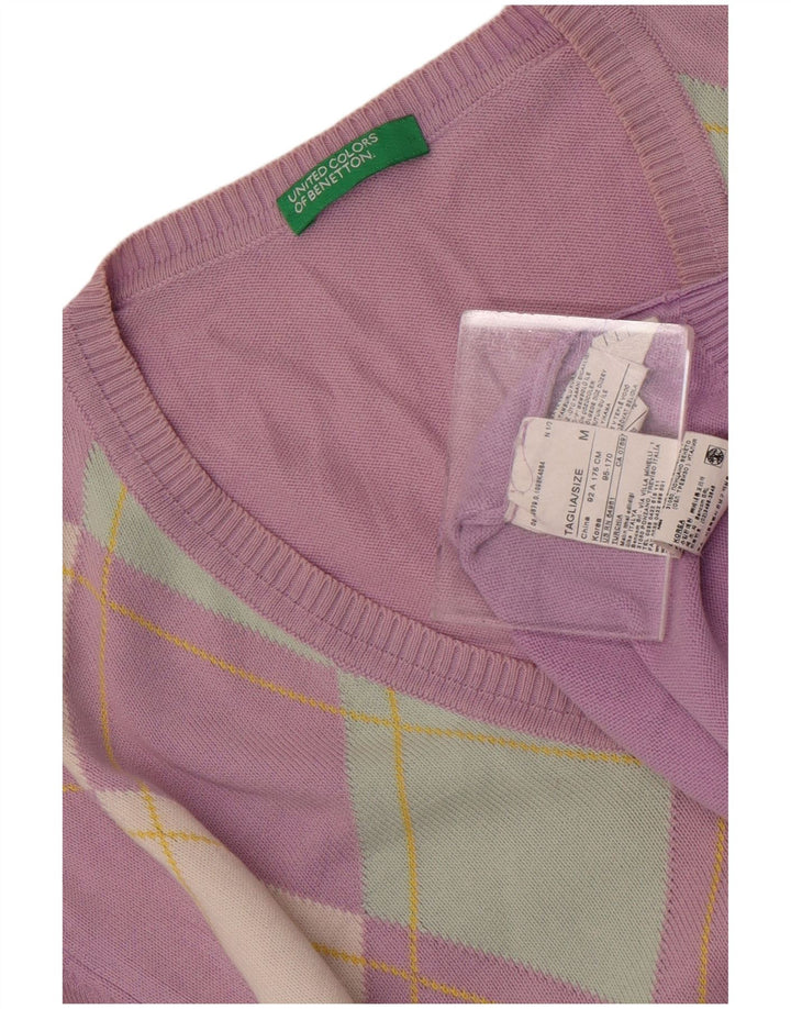 Benetton Herre V-hals sweater Medium Lilla Argyle/Diamond Bomuld