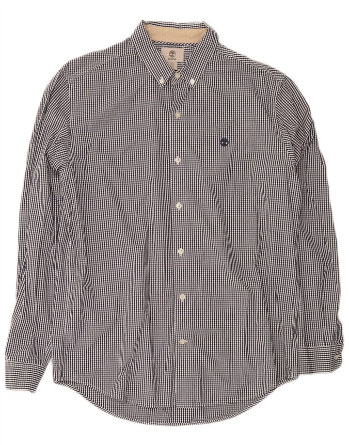 Timberland Herre Slim Fit Skjorte Large Navy Blue Gingham Cotton