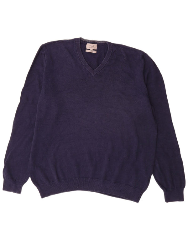 Marks & Spencer Herre V-hals sweater XL marineblå bomuld