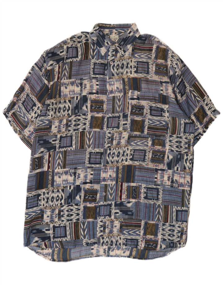 Vintage kortærmet herreskjorte IT 48 Medium Blue Patchwork Silke