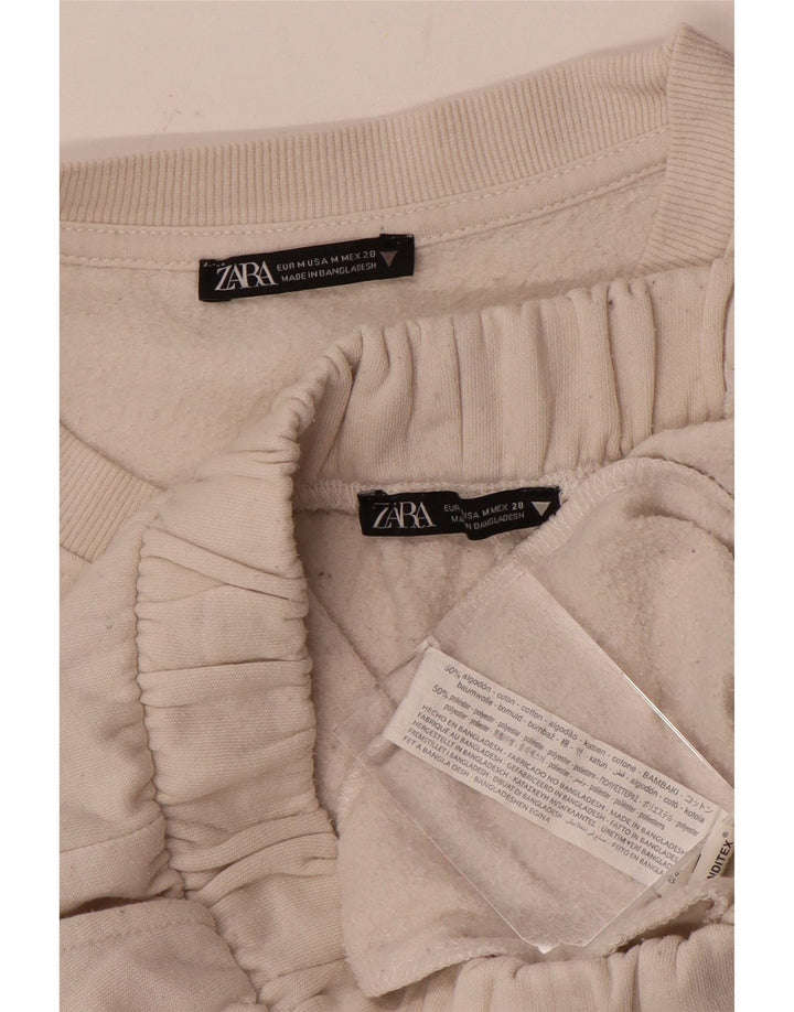 Zara Womens Crop Full Tracksuit UK 14 Medium White Cotton