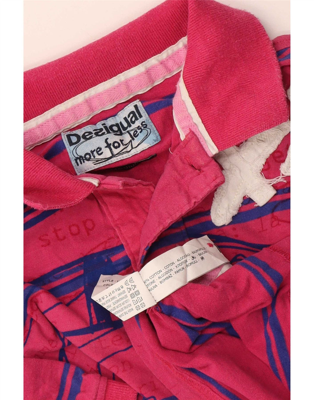 Desigual Herre grafisk poloshirt Medium Pink stribet bomuld
