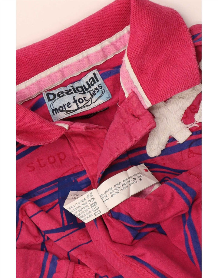 Desigual Herre grafisk poloshirt Medium Pink stribet bomuld