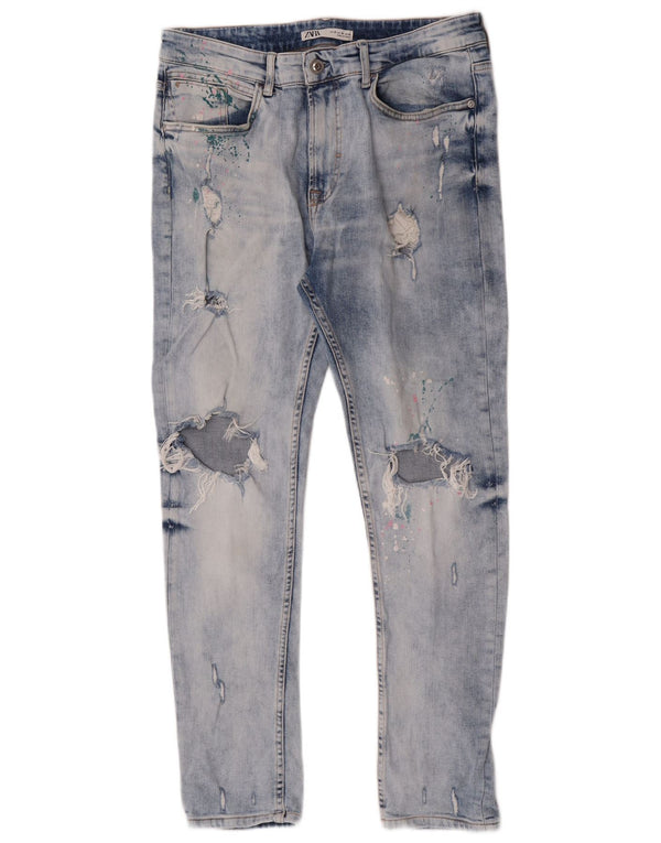Zara Dame Acid Wash Distressed Skinny Jeans IT 46 XL W36 L29 Blå