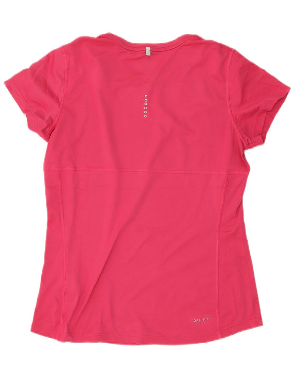 Nike Dame Dri Fit Running T-Shirt Top UK 14 Medium Pink Polyester