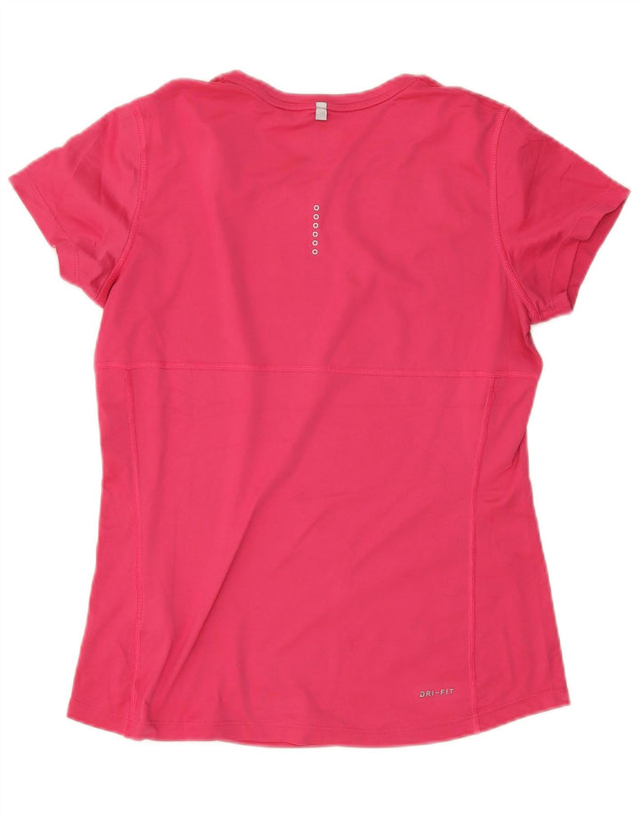 Nike Dame Dri Fit Running T-Shirt Top UK 14 Medium Pink Polyester