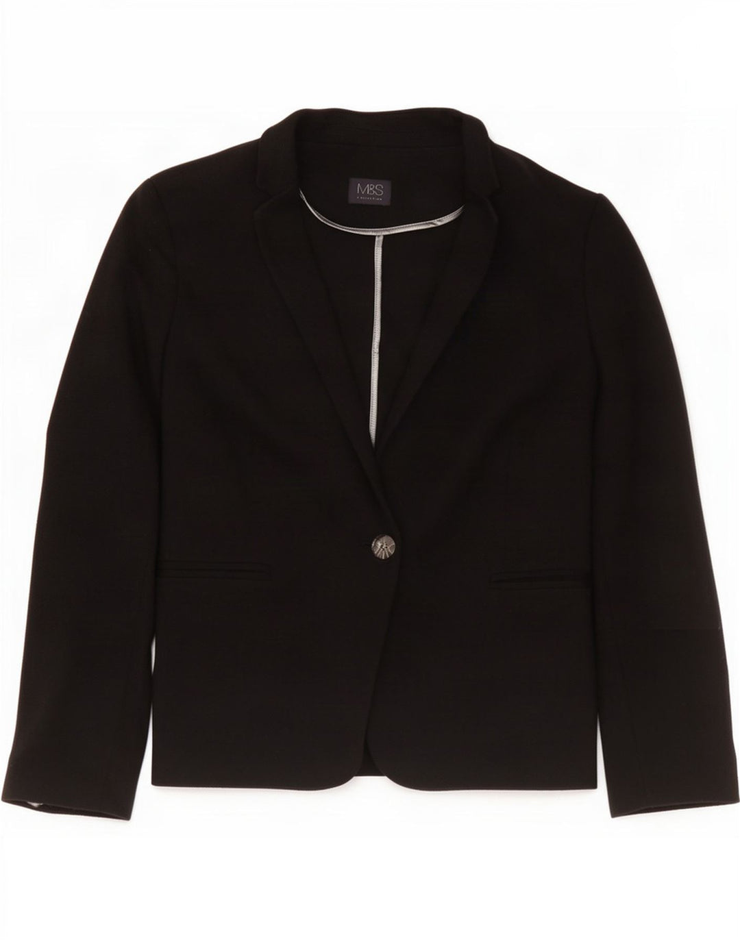 Marks & Spencer Dame 1 Knap Blazer Jakke UK 16 Stor Sort Bomuld
