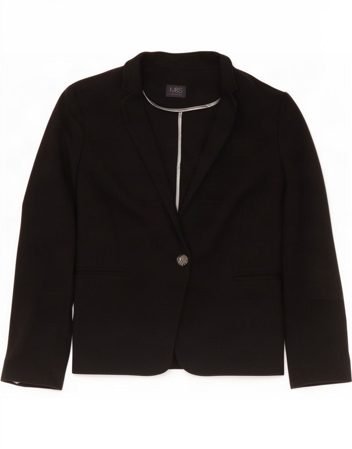 Marks & Spencer Dame 1 Knap Blazer Jakke UK 16 Stor Sort Bomuld