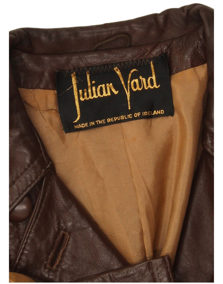 Julian Vard Dame 3-knaps Læder Blazer Jakke UK 10 Lille Brun