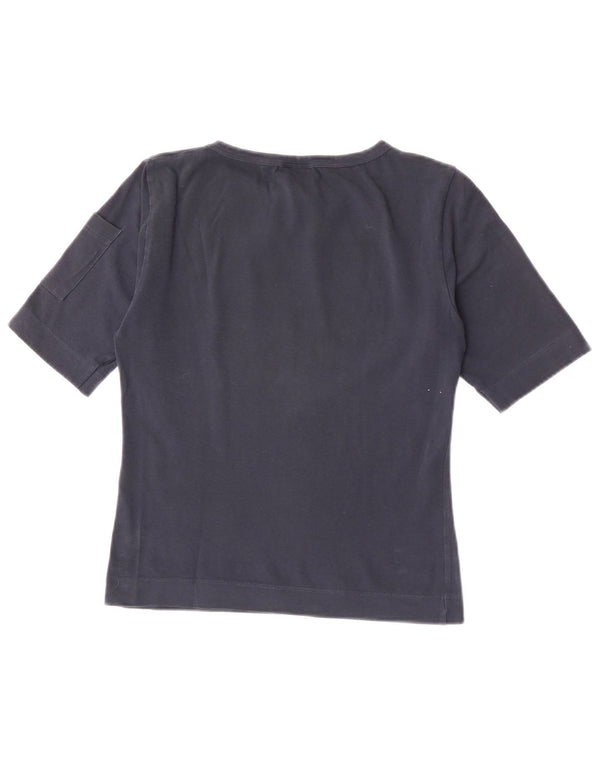 Lee Womens Crop Grafisk T-Shirt Top UK 14 Large Navy Blue