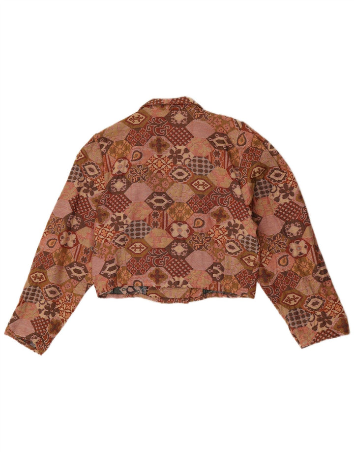Vintage Dame Crop Blazer Jacket UK 14 Medium Brown Geometric